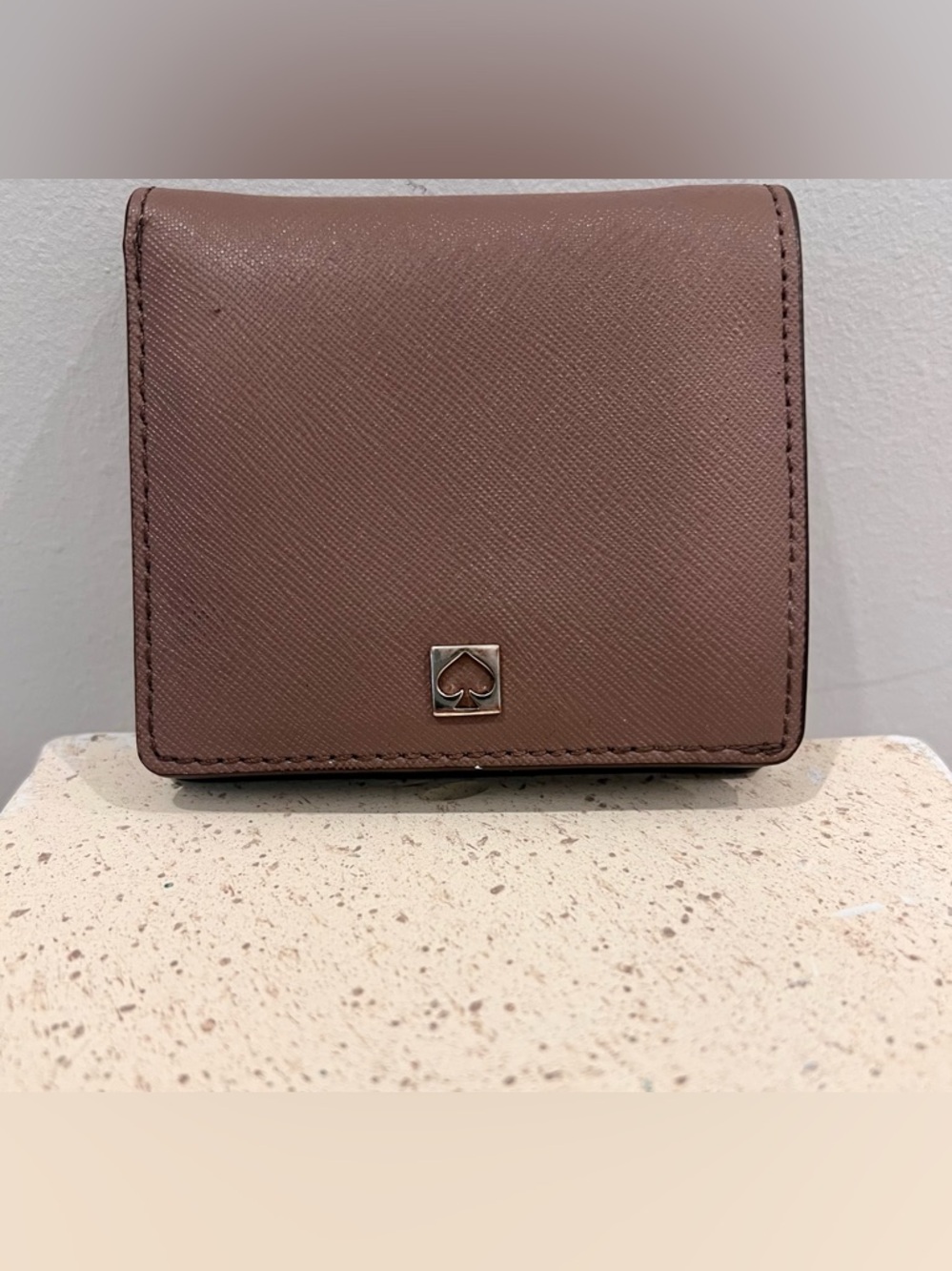 Kate Spade Mauve Dusty Purple Saffiano Leather Wallet Cardholder Zip Coin Pocket